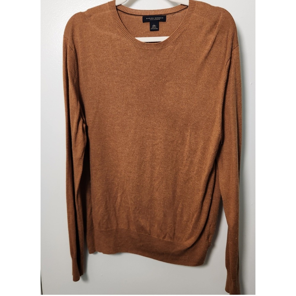 Vtg Banana Republic Men's L Silk Cashmere Crew Neck Long Sleeve Camel Sweater